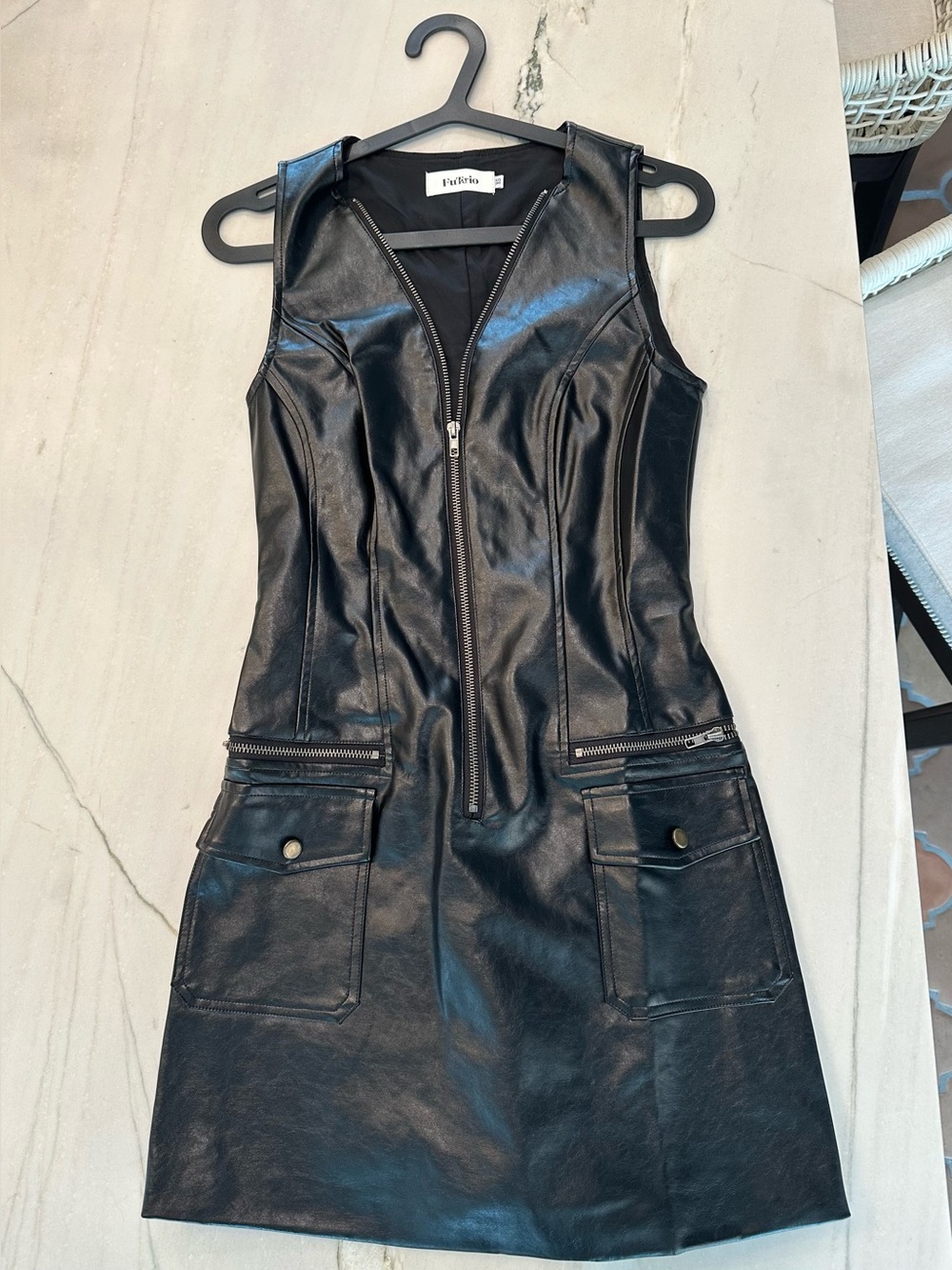 Fabulous Faux Leather Zip Front Mini Dress in Black - Picture 2 of 7